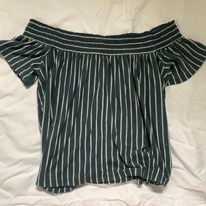 american eagle off the shoulder blue striped top